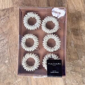 Tahari Home Handmade Indian Cream Beaded Napkin Rings Set of 6